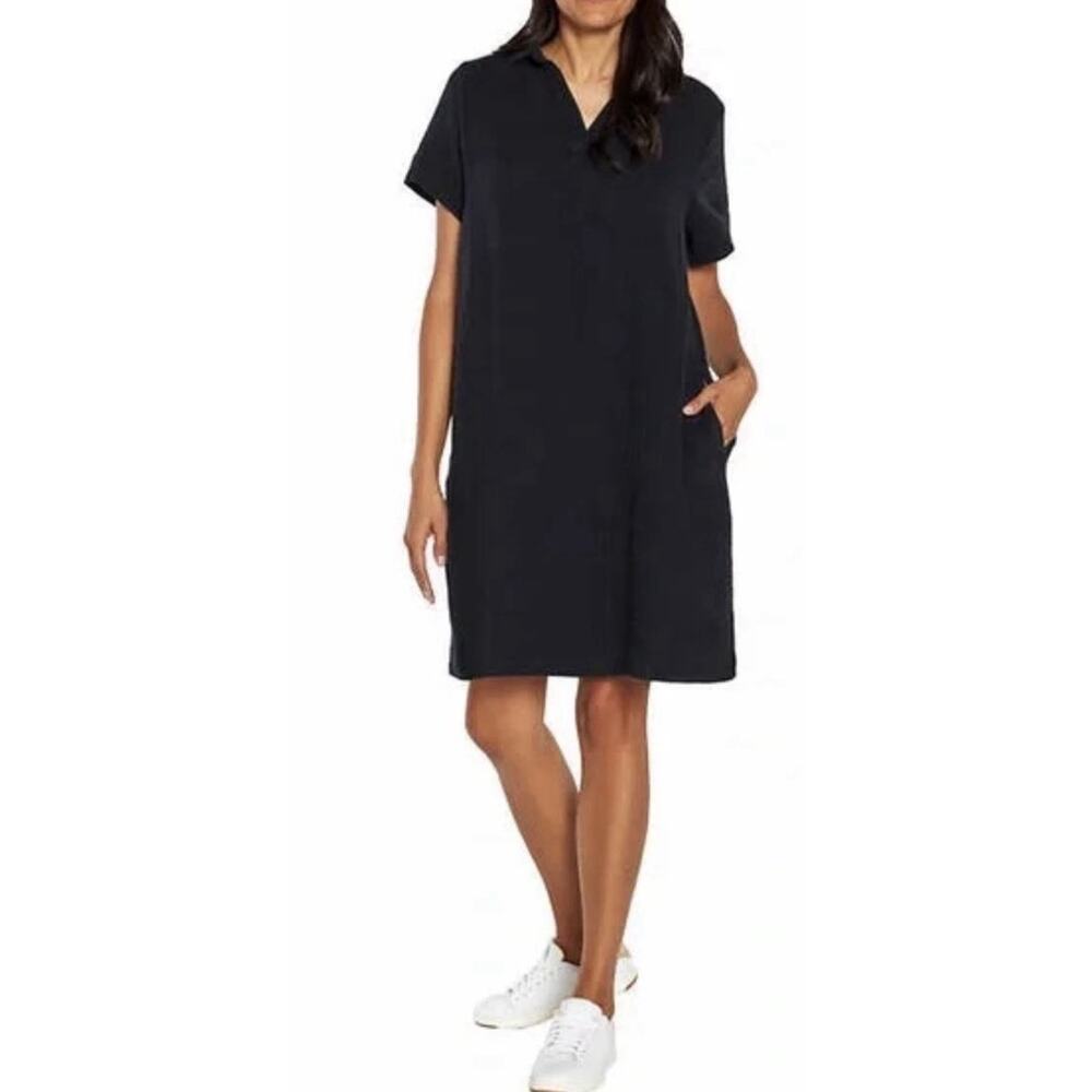 Three Dots Gauze Muslin Polo Y2K Cotton Swim Suit Cover Up Dress S A005542
